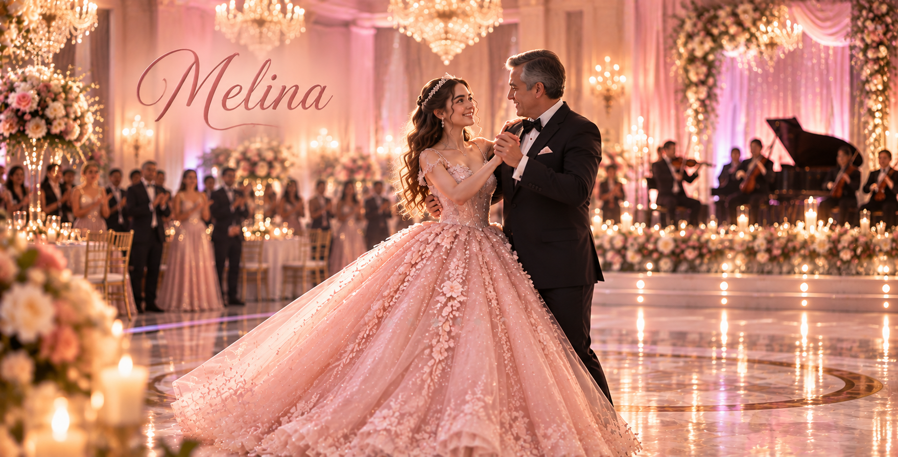 Quinceañera bailando y sonriendo